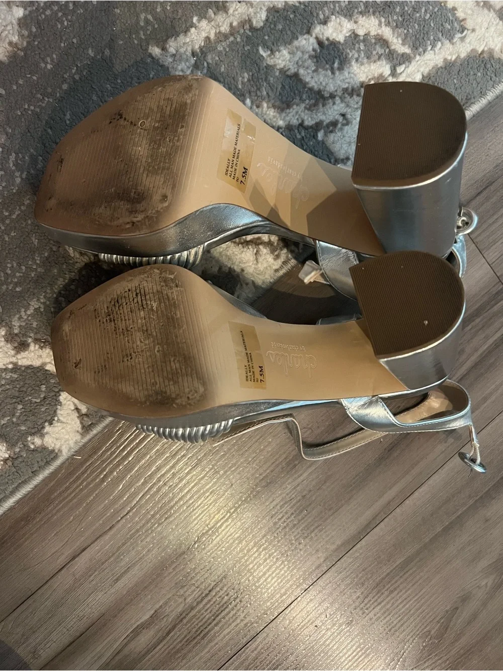 Charles David Silver Metallic Platform Ankle-Strap Sandal